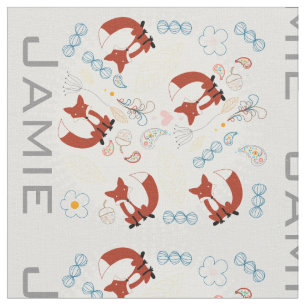 Modern Gray Teal Orange Personalized Fox Pattern Fabric