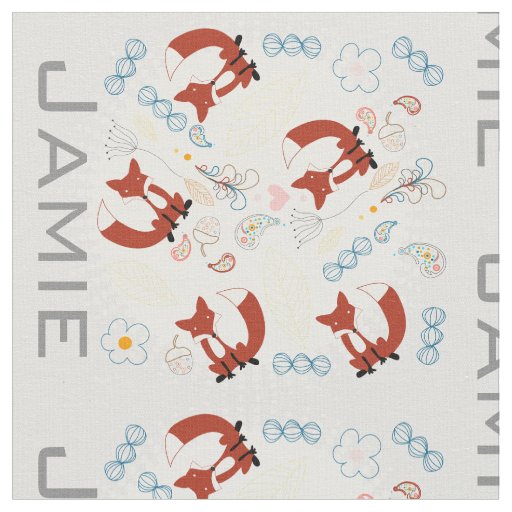 Modern Gray Teal Orange Personalized Fox Pattern Fabric