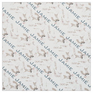 Modern Gray Teal Pink Personalized Fox Pattern Fabric