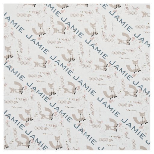 Modern Gray Teal Pink Personalized Fox Pattern Fabric