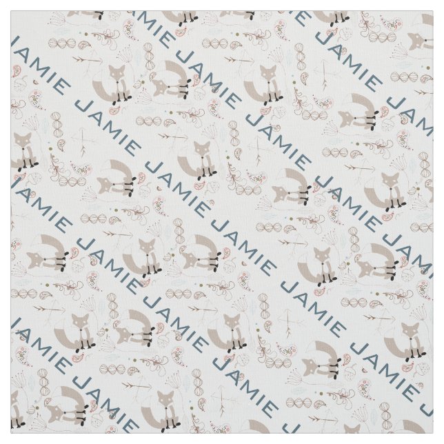 Modern Gray Teal Pink Personalized Fox Pattern Fabric (Swatch)