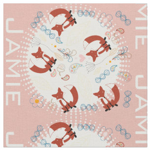 Modern Gray Teal Pink Personalized Fox Pattern Fabric