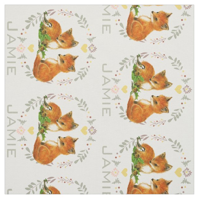 Modern Gray Teal Pink Personalized Fox Pattern Fabric (Swatch)