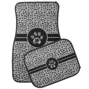 Modern Gray Tiger Pattern & Paw Car Floor Mat