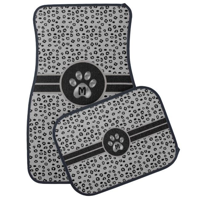 Modern Gray Tiger Pattern & Paw Car Floor Mat (Set)