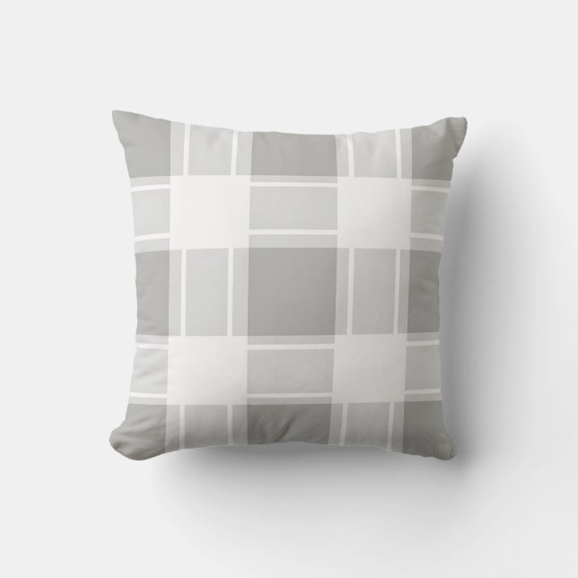 Modern Gray Tone Plaid Pattern Throw Pillow (Front)