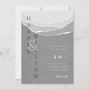 modern gray torn paper mountains wedding invitatio invitation
