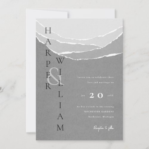 modern gray torn paper mountains wedding invitatio invitation