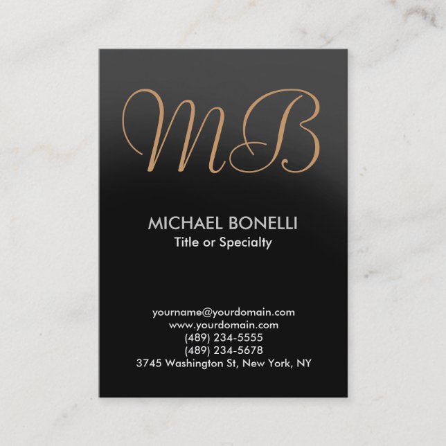 Modern gray trendy script monogram business card (Front)