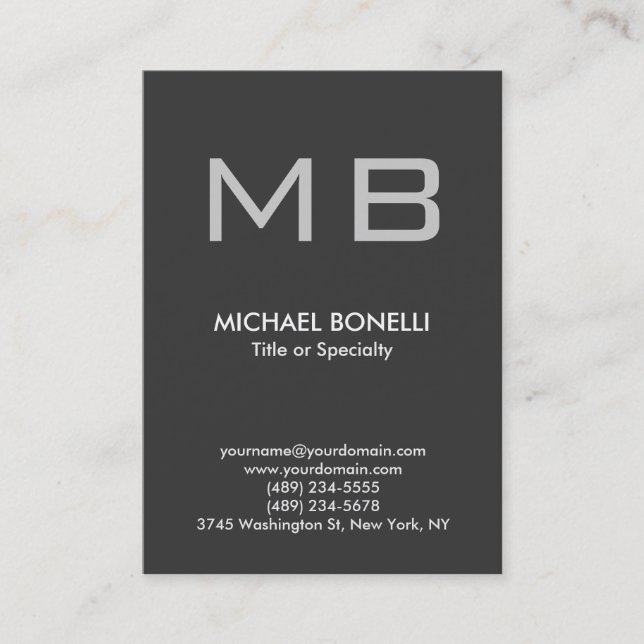 Modern gray trendy stylish monogram business card (Front)
