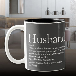 Modern Gray Typographic Fun Husband Definition Two-Tone Coffee Mug