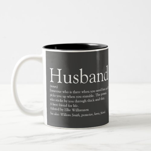 Modern Gray Typographic Fun Husband Definition Two_Tone Coffee Mug