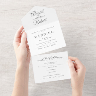 Modern gray typography on white wedding  all in one invitation