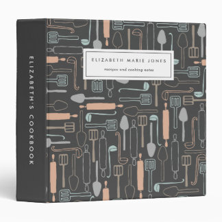 Modern Gray Vintage Kitchen Recipes Cookbook 3 Ring Binder