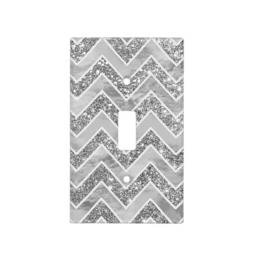 Modern gray watercolor faux silver glitter chevron light switch cover