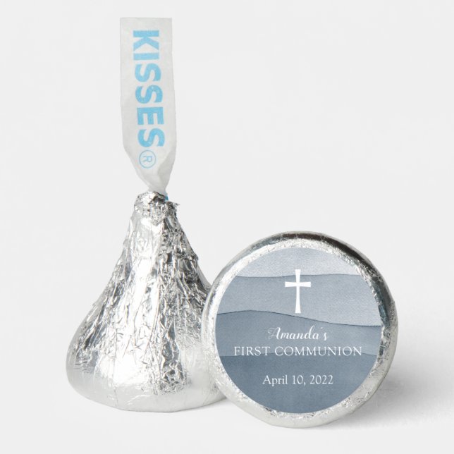 Modern Gray Watercolor First Communion Hershey®'s Kisses® (Front)