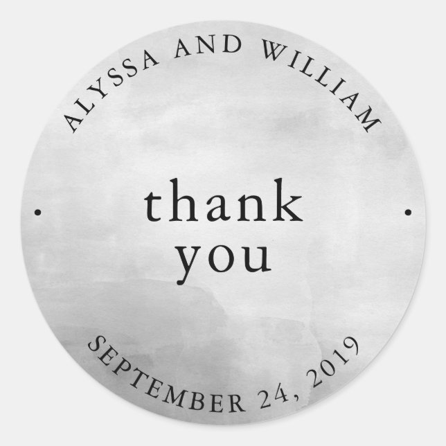 Modern Gray Watercolor Wedding Thank You Classic Round Sticker (Front)