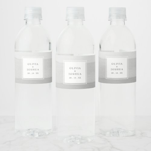 Modern Gray Watercolor Wedding Water Bottle Label