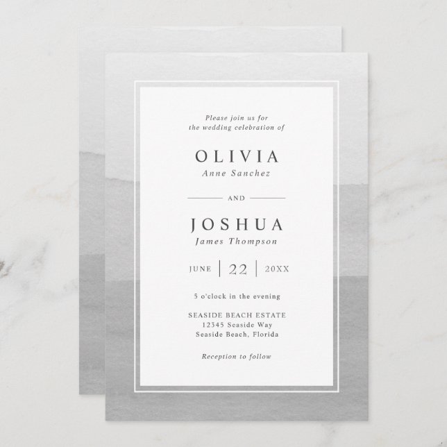 Modern Gray Wedding All In One Invitation (Front/Back)