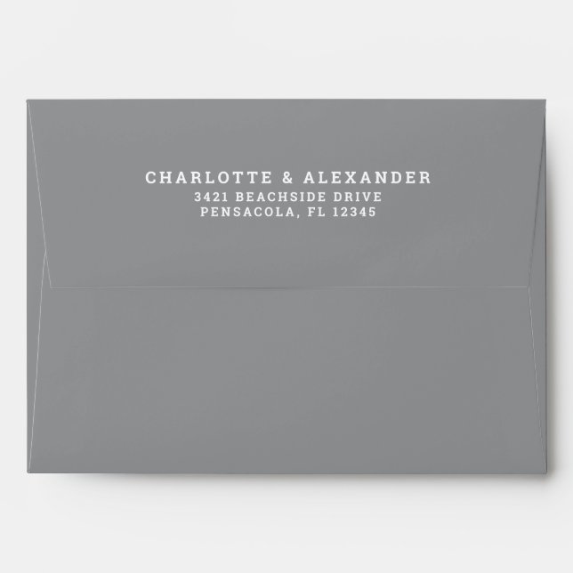 Modern Gray Wedding Couple Return Address Pattern Envelope (Back (Top Flap))