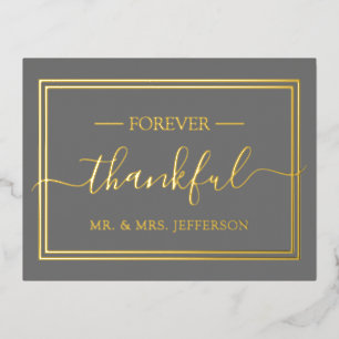 Modern Gray Wedding Mr. & Mrs. Thank You Foil Invitation Postcard