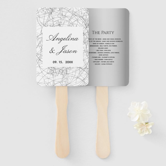 Modern Gray Wedding Program Hand Fan (Front and Back)