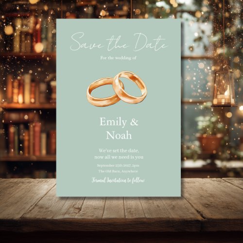 Modern Gray Wedding Rings Save The Date Card