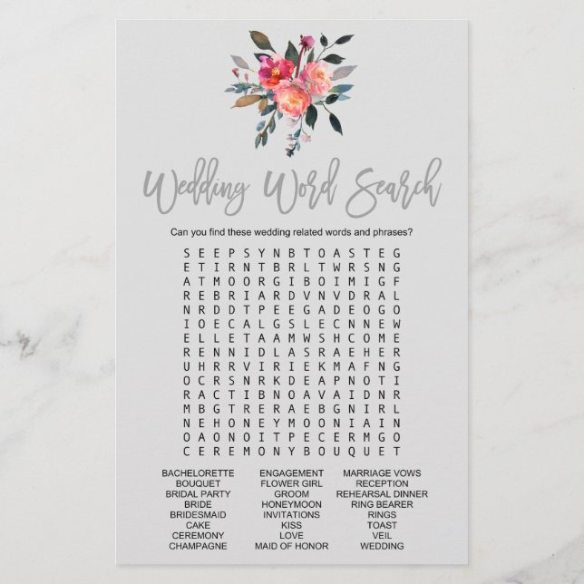 Modern Gray "Wedding Word Search" Game Flyer (Back)