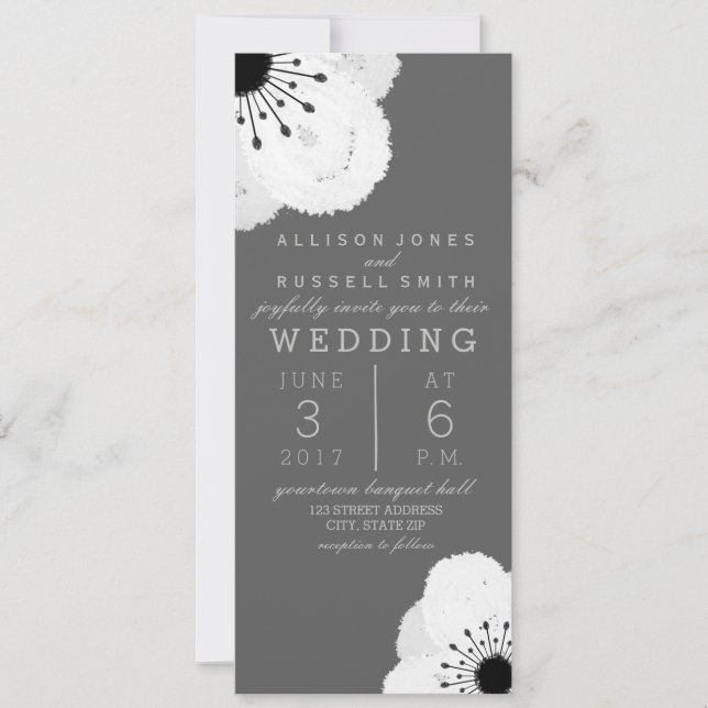 Modern Gray + White Anemone Wedding Invitation (Front)