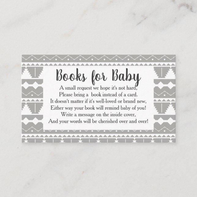 Modern Gray & White Aztec Llama Book Request Enclosure Card (Front)