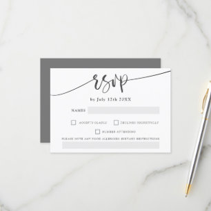 Modern gray white bold script elegant rsvp wedding card