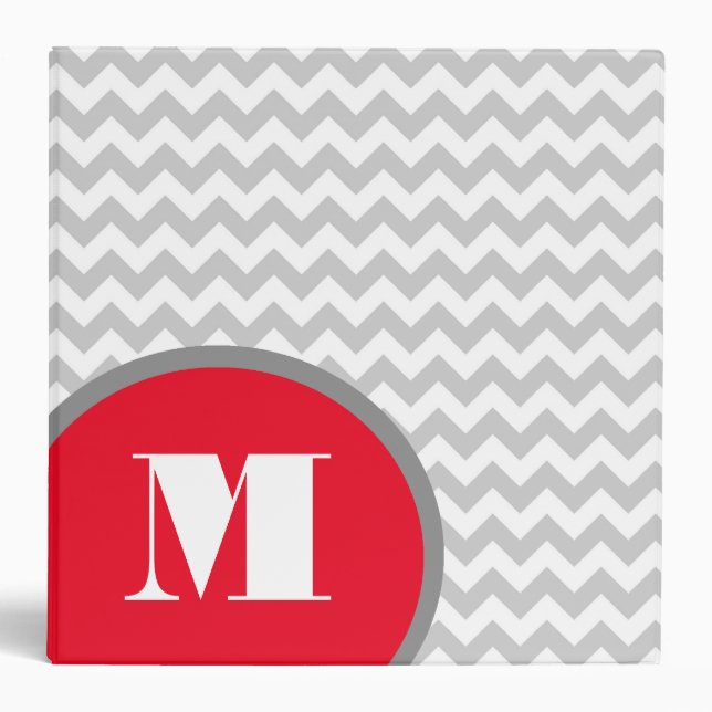 Modern Gray & White Chevron Monogram Binder (Front)