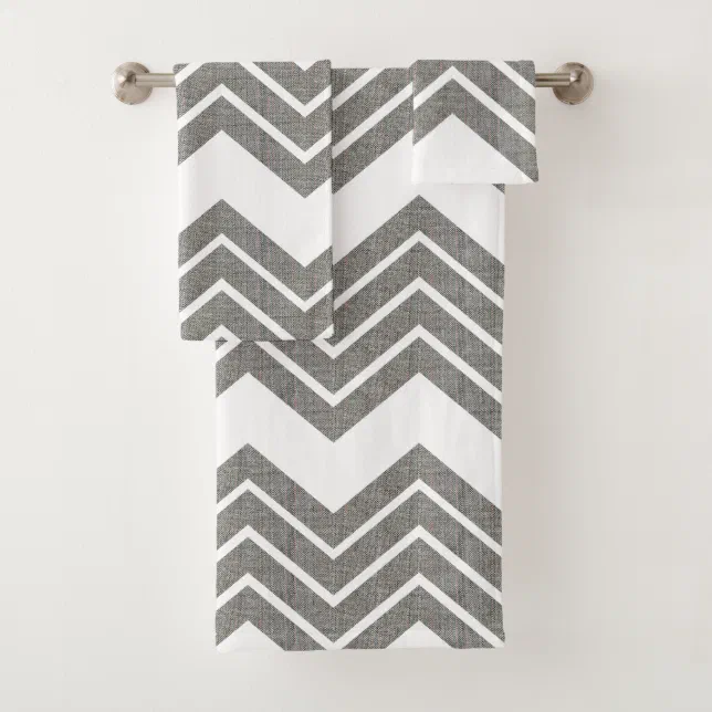Modern Gray & White Chevron Pattern Editable Color Bath Towel Set | Zazzle