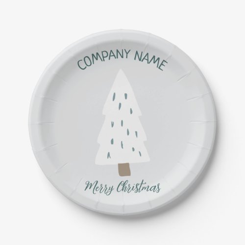 Modern Gray White Christmas Tree Christmas  Paper Plates