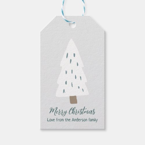 Modern Gray White Christmas Tree Christmas Tag