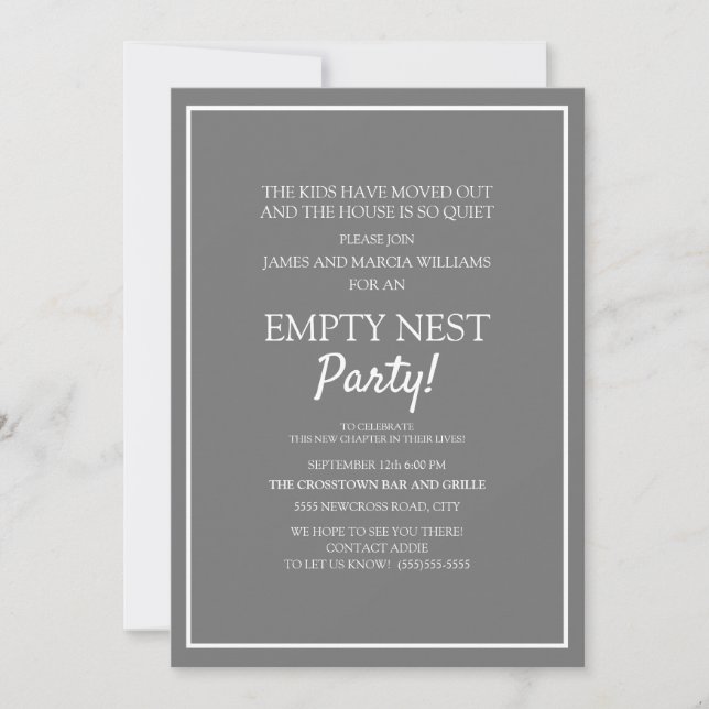 Modern Gray White Empty Nest Party Invitation (Front)