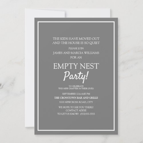 Modern Gray White Empty Nest Party Invitation