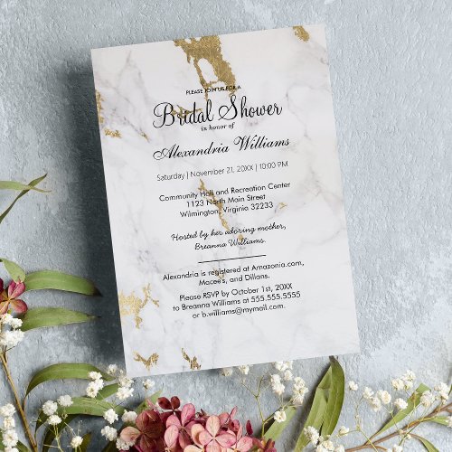 Modern gray white faux gold marble Bridal Shower Invitation