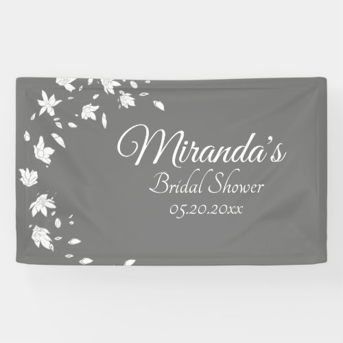 Modern Gray  White Floral Bridal Shower Banner