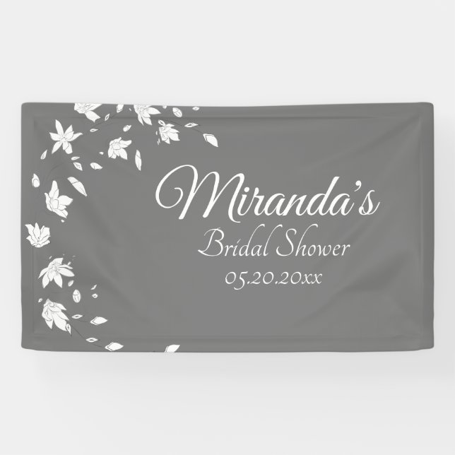 Modern Gray & White Floral Bridal Shower Banner (Horizontal)