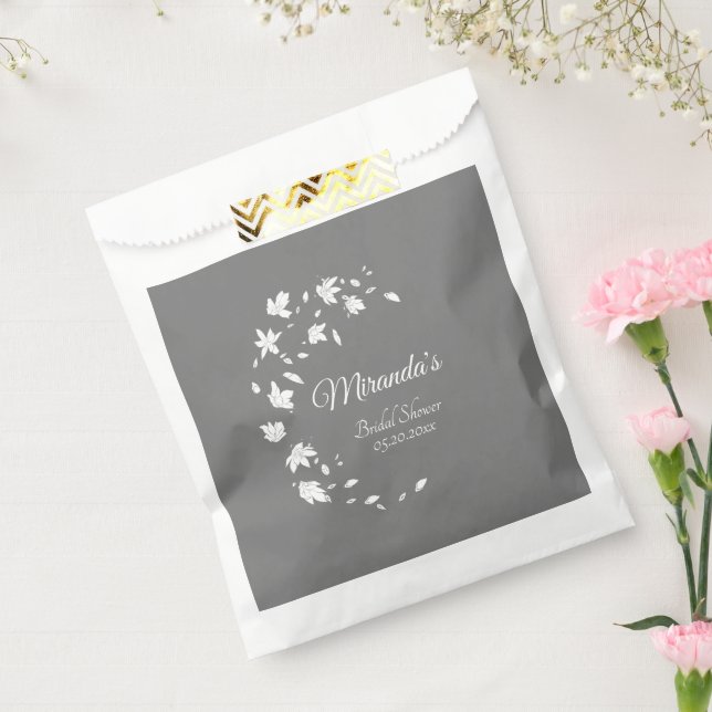 Modern Gray & White Floral Bridal Shower Favor Bag (Sealed)