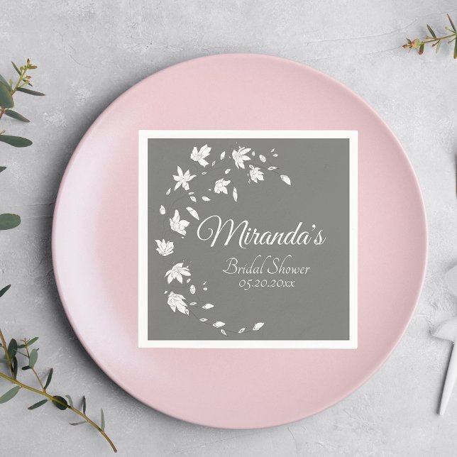 Modern Gray & White Floral Bridal Shower Napkins (Creator Uploaded)