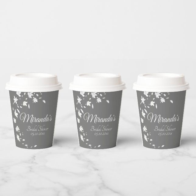 Modern Gray & White Floral Bridal Shower Paper Cups (Multi)