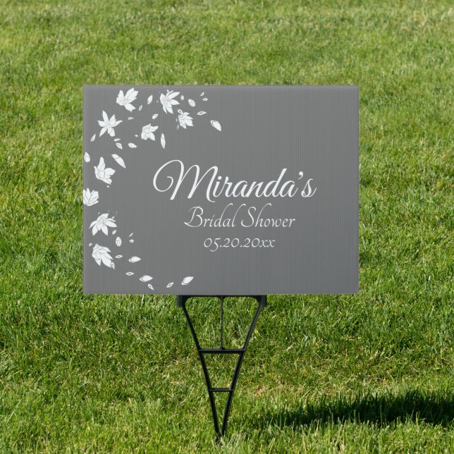 Modern Gray & White Floral Bridal Shower Sign (Insitu)