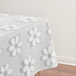 Modern Gray & White Flowers on Light Gray Tablecloth