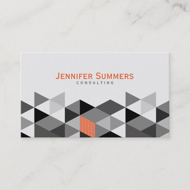 Modern Gray & White Geometric Triangles Pattern 2 Business Card (Front)