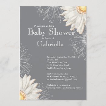 Modern Gray & White Gerbera Daisy Baby Shower Invitation by celebrateitinvites at Zazzle