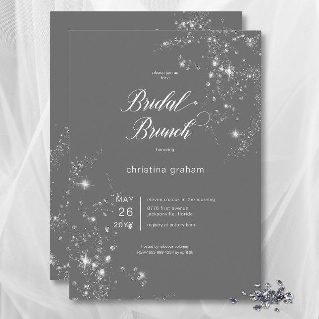 Modern Gray & White Glam Diamonds Bridal Brunch Invitation (Modern Gray & White Glam Diamonds Bridal Brunch Invitation)