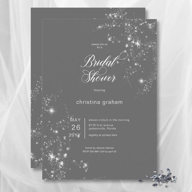 Modern Gray & White Glam Diamonds Bridal Shower Invitation (Modern Gray & White Glam Diamonds Bridal Shower Invitation)