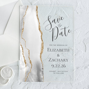 Modern Gray White Gold Agate Wedding Save the Date